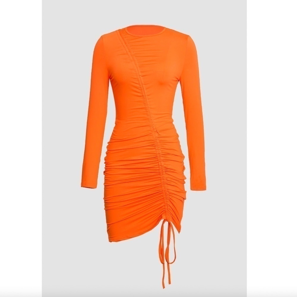 Ruched Draw Strings Bodycon Midi Dress